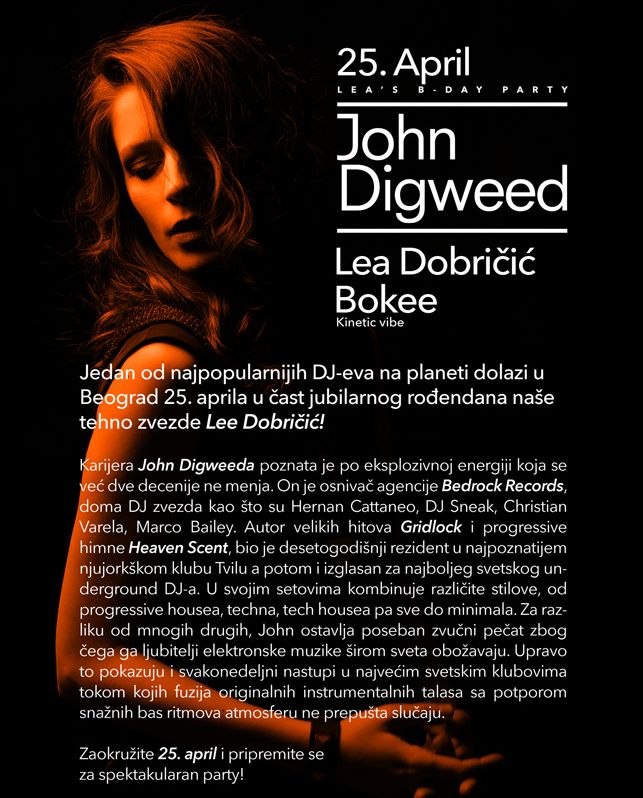 JOHN DIGWEED - Luka Beograd, Tiket Klub