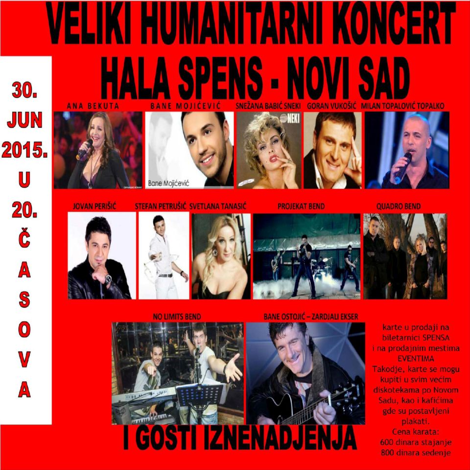 VELIKI HUMANITARNI KONCERT - SPC SPENS, Tiket Klub